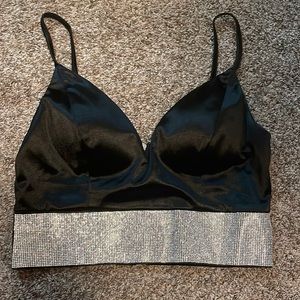 Forever 21 ENTRY Black Satin Party Bralette Crop Top Rhinestone Band Size M